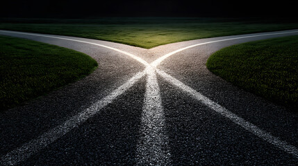 A conceptual crossroads splitting in two directions, symbolic path choice.