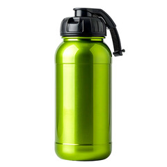 Shiny lime-green insulated water bottle with a black cap and handle