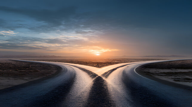 A conceptual crossroads splitting in two directions, symbolic path choice.