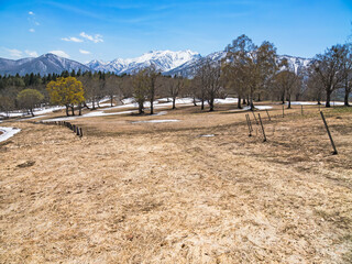 早春の笹ヶ峰牧場と高妻山、乙妻山