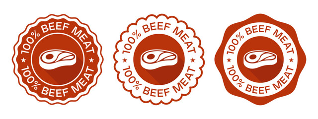 Red Beef Meat 100 Percent Badge Label Seal Premium Design
