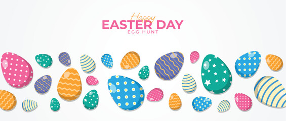 Happy easter with decorated eggs for banner and poster background design vector illustration