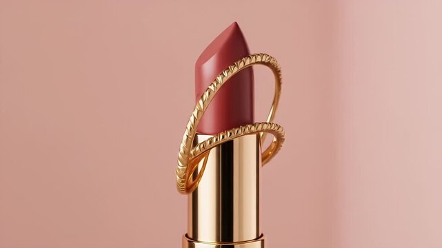 Luxury Gold Ring Embraces Rose Lipstick Macro Shot Realistic Product