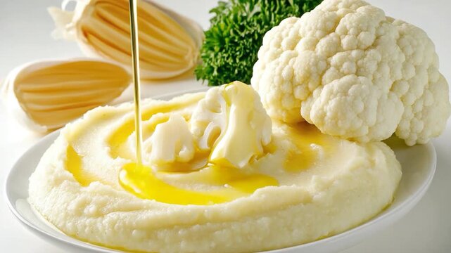 A simple yet satisfying meal of mashed potatoes and steamed cauliflower on a white plate