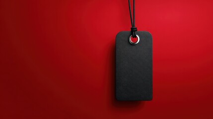 black textured tag on red background