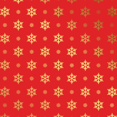 Fototapeta premium Seamless red background with elegant gold snowflakes, perfect for Christmas, holiday wrapping paper, festive decorations, greeting cards, invitations, and winter-themed designs, high resolution patter
