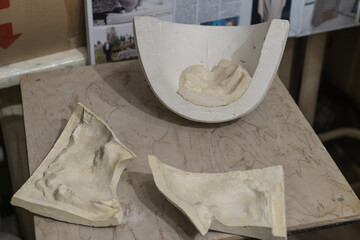 Specialized casts for creating a death mask. The sculptor's workflow