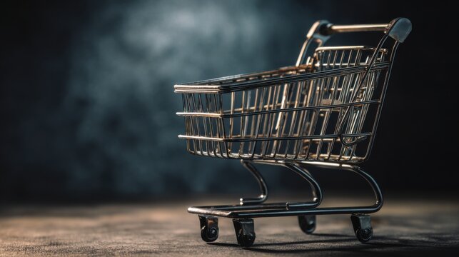 empty miniature shopping cart on surface, - Powered by Adobe