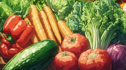 Bright, fresh vegetables at the market or in the store emphasize health and naturalness, useful for articles on proper nutrition, cooking blogs, and advertising farm products.