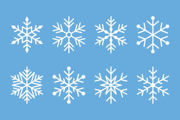 Minimal snowflake vector set. Simple geometric winter symbols for holiday design, packaging, and backgrounds. A collection of elegant vector snowflakes in minimal flat style.