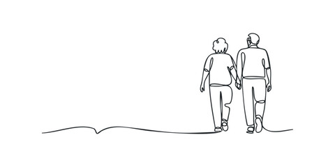 Elderly Couple Holding Hands Walking Together