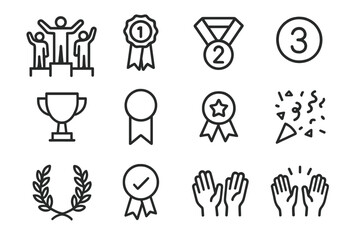 Beach Tournament Icons. Surfing or beach volleyball tournament celebrations. Line outline icon set of Surfing