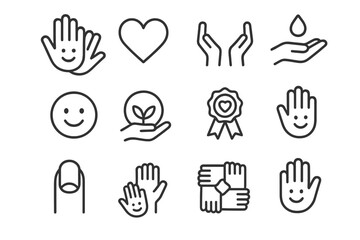 Nail Care Icons. Nail care and hand cleanliness. Line outline icon set of Nail care and hand cleanliness: