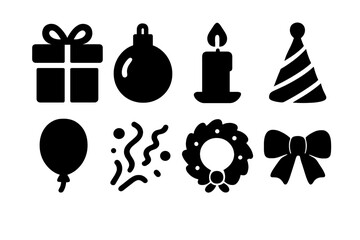 Naklejka premium Holiday Icon Grid. Holiday Celebration. Filled icon set of Holiday Celebration: gift box, ornament, candle,
