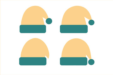 Four simple Santa hats arranged in a symmetrical grid pattern using a muted color palette for modern Christmas design
