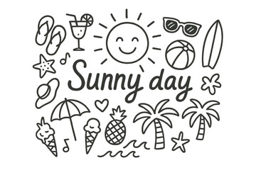 Obraz premium Sunny Day Doodles. Sunny day. Hand-drawn doodle illustration of Sunny day. In the middle, one slightly larger