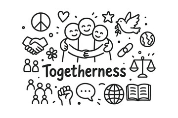 Unified Doodle Icons. Togetherness. Hand-drawn doodle illustration of Togetherness. In the middle, one