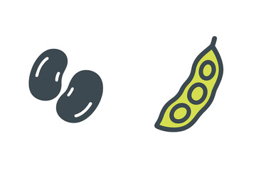 Black beans next to a fresh green soybean pod