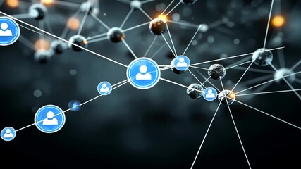 Abstract network connection with user icons and glowing nodes in dark space - Powered by Adobe