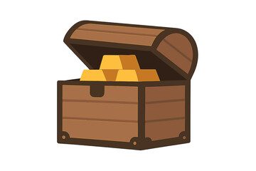 Classic open wooden chest containing a large stack of precious gold bullion bars