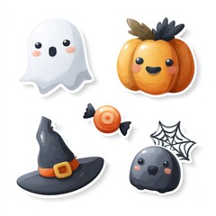 Fototapeta premium Cartoon Halloween elements set in PNG style, perfect for digital stores, decorations, and creative design resources