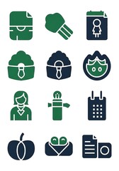Collection of Green and Blue Icons Representing Various Concepts.