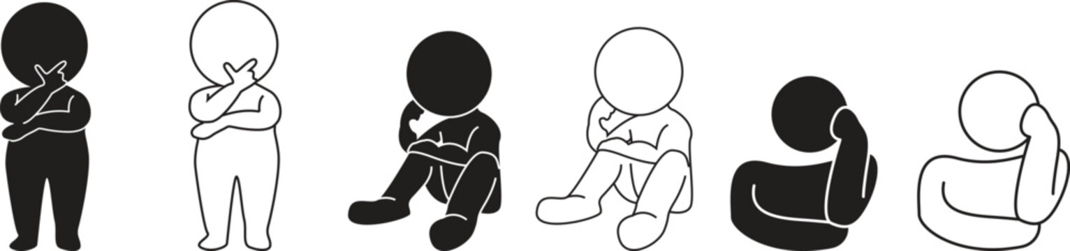 set of man thinking , man standing and thinking , man setting and thinking vector illustration