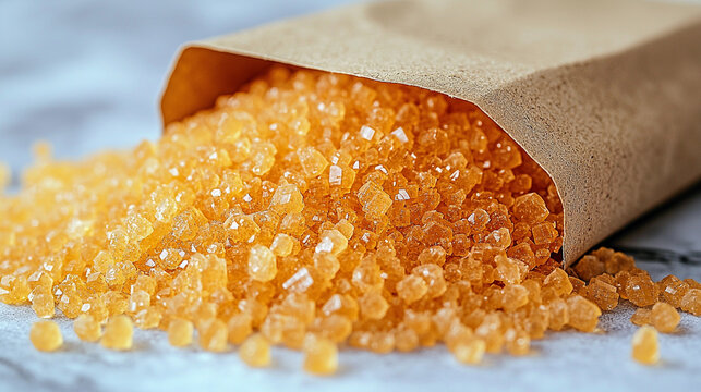 Close-up view of golden-yellow D-ribose crystals Generative AI