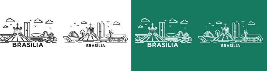 a bold line art illustration of Brasília city skyline, Brazil