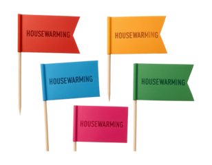 Personalized paper flags with space for messages, perfect for housewarming celebrations.