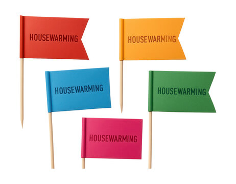 Personalized paper flags with space for messages, perfect for housewarming celebrations.