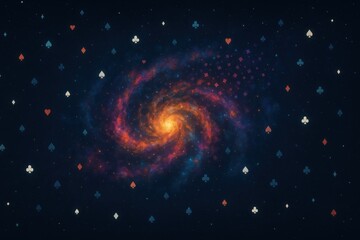 Cosmic Galaxy Nebula Swirl Surrounded by Repeating Playing Card Suits Digital Art