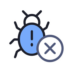 Illustration of a bug alert symbol with a prohibition sign, digital error concept