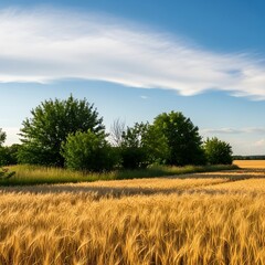 Fototapeta premium Golden Wheat Field Under a Bright Blue Sky.