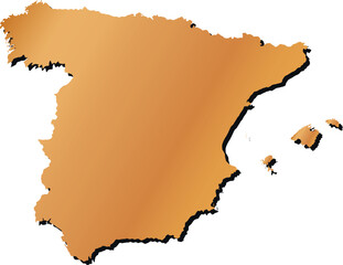 gold colored map of Spain with shadow
