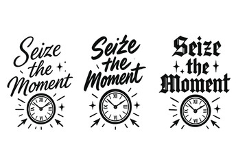 Elegant Calligraphy Variations. Seize the Moment. Create a calligraphy lettering illustration of the phrase: