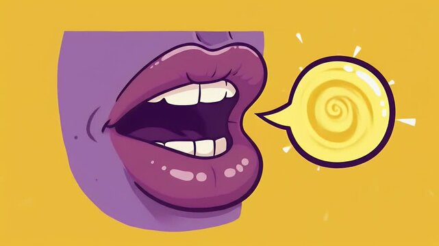 Pixel Art Illustration of Purple Lips Speaking Yellow Sound Wave
