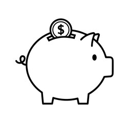 Obraz premium A simple line drawing of a piggy bank with coin dollar sign emblem resting in the slot