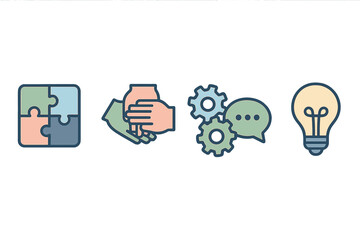 Business strategy icons showing teamwork and process integration concepts