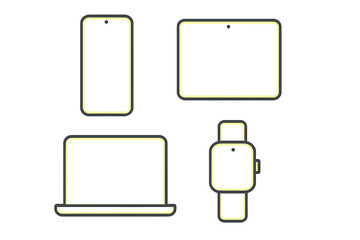 Set of modern electronic devices outlines including smartphone tablet laptop and smartwatch