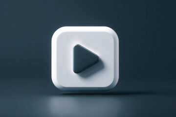 Modern play button symbol on dark background featuring rounded white square and dark gray triangle, ideal for multimedia and digital media applications, enhancing user experience and engagement