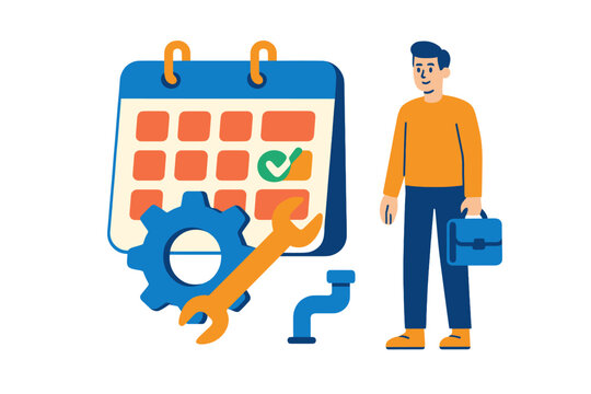 Plumber scheduling service appointment with tools and calendar