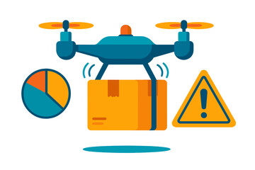 Drone delivery service with logistics and warning icons