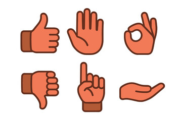 Six common human hand gestures and communication symbols in modern flat design