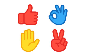 Popular hand gesture emojis including thumbs up, OK sign, open palm, and peace sign symbols