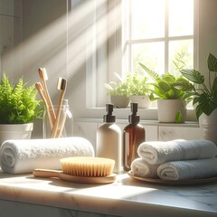 Bathroom scene with sunlight