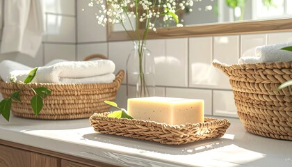 Bathroom with baskets and soap