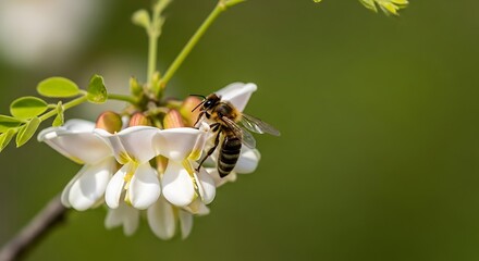 Bee on White Flower - Pollination in Springtime.