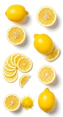Bright Yellow Lemons - A Refreshing Citrus Display on White.