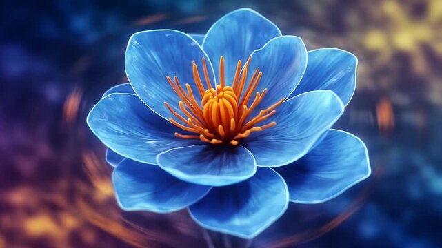 Abstract Blue Lotus Flower 3D Render Glowing Floral Background Animation